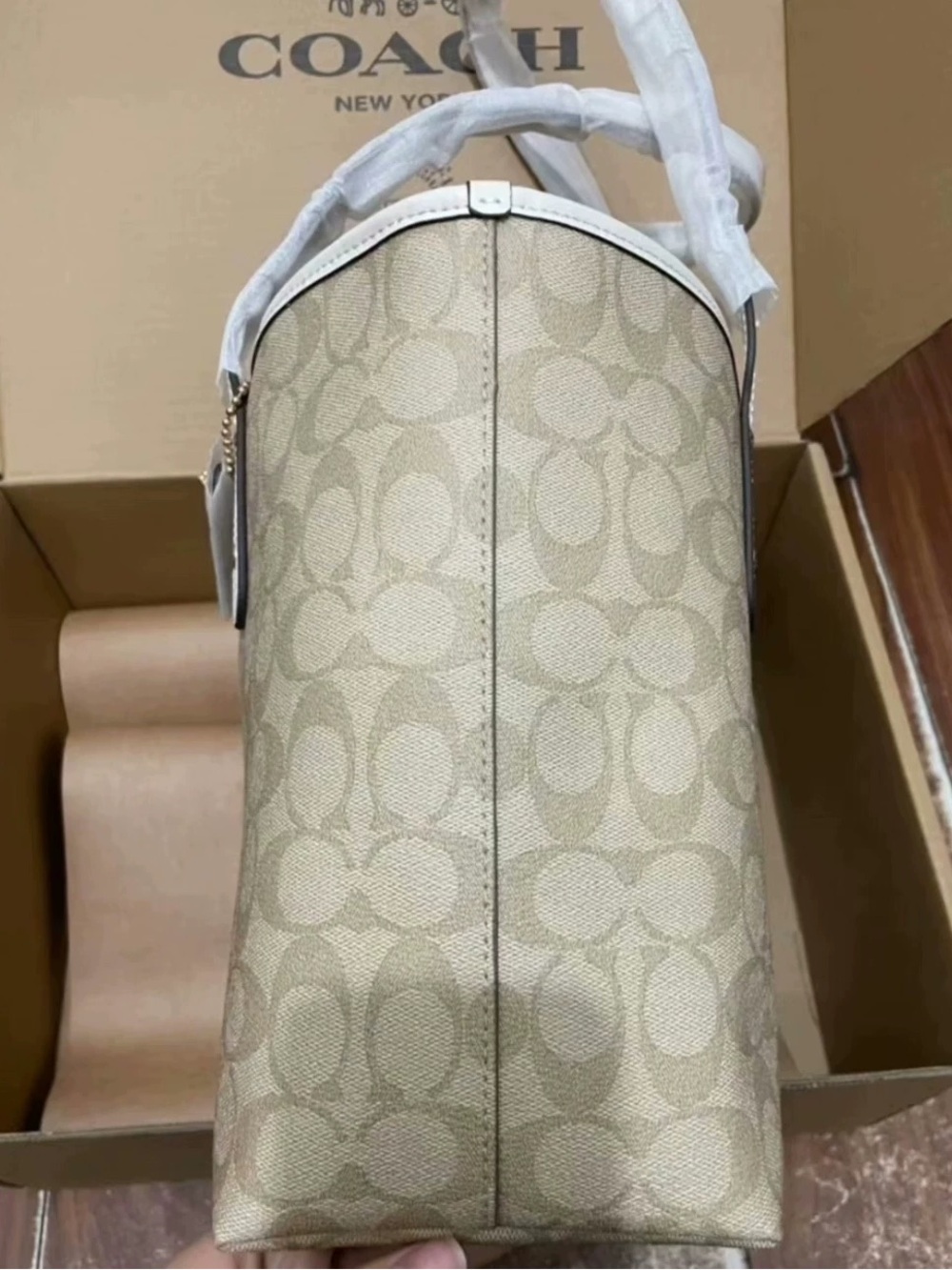 Coach Beige Signature Canvas Tote with Cream Leather Handles - Picture 3 of 5